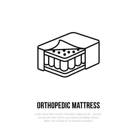 Orthopedic mattress icon, line logo. Flat sign for ergonomic healthy sleeping.のイラスト素材