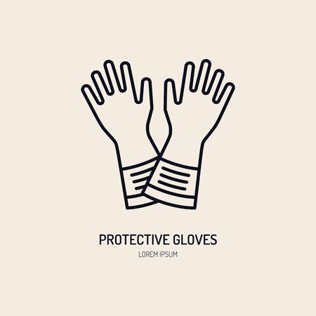 Safety gloves, hand protection flat line icon. Vector logo for personal protective equipment store. Safe work thin linear sign.のイラスト素材