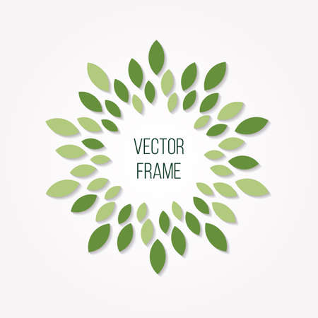 Spring leaves in circle shape. Round green logo design element. Abstract isolated banner decoration.のイラスト素材