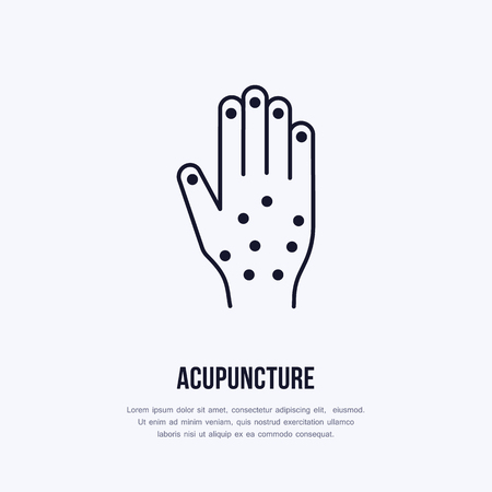 Acupuncture flat line icon, logo. Vector illustration of hand for traditional treatment, alternative medicine center.のイラスト素材