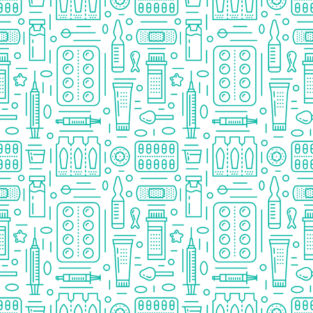 Medical, drugstore seamless pattern, medicament vector background blue color.のイラスト素材
