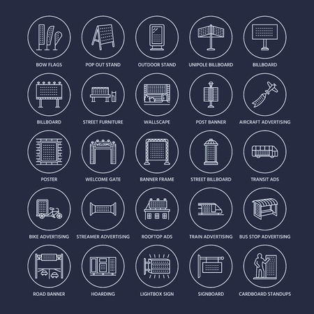 Outdoor Advertising Commercial And Marketing Flat Line Icons