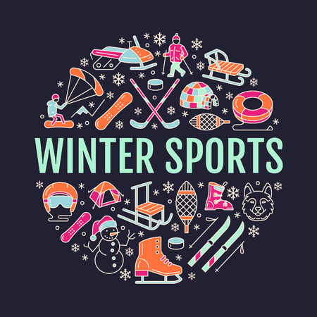 Winter Sports Banner Equipment Rent At Ski Resort Vector Line