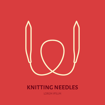 Knit shop line logo. Yarn store flat sign, illustration of circular knitting needles.のイラスト素材