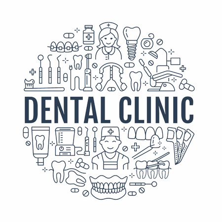 Dentist Orthodontics Medical Banner With Vector Line Icon Of