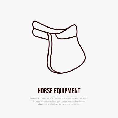 Horse saddle, polo flat line icons. Vector illustration of horses sport game, equestrian equipment.のイラスト素材