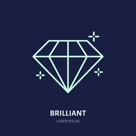Shining brilliant illustration. Diamond jewelry flat line icon, gem stone store logo. Jewels luxury accessories sign.のイラスト素材