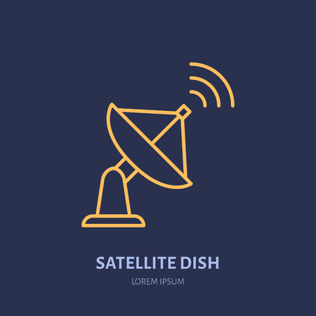 Satellite dish antenna flat line icon. Wireless technology sign. Vector illustration of interner connection.のイラスト素材