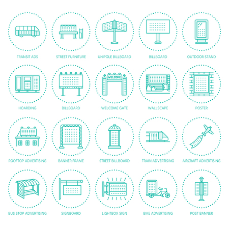 Outdoor Advertising Commercial And Marketing Flat Line Icons