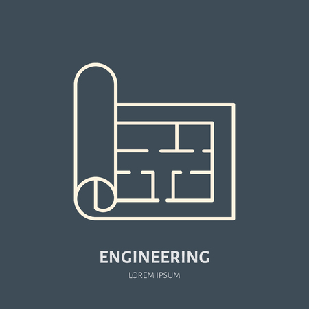 Building plan vector flat line icon. Architecture logo. Illustration of architectural drawing. Engineering survey service sign.のイラスト素材