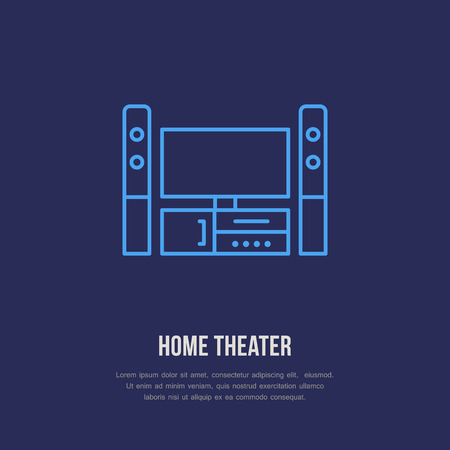 Entertainment system with blank screen flat line icon. Wireless technology, home theater sign. Vector illustration of devices for electronics store.のイラスト素材