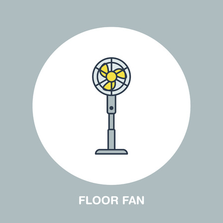 Household supply line logo. Flat sign of floor fan. Vector logotype for house appliances store, ventilation shop.のイラスト素材