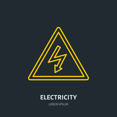 Electricity flat line icon. High voltage danger sign. Warning, electrical safety illustration.のイラスト素材