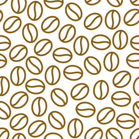 Coffee beans seamless pattern, vector background. Repeated light brown texture for cafe menu, shop wrapping paper. Flat line icons.の写真素材