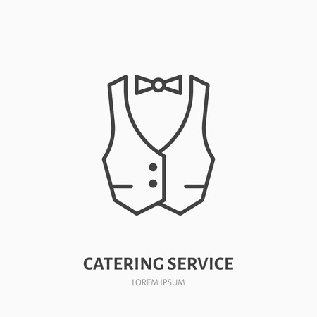 Waiter flat line icon. Vest, professional uniform sign in thin linear for catering service.のイラスト素材