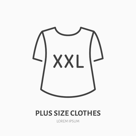 Plus size clothes store flat line icon. Women XXL apparel, large t-shirt sign. Thin linear logo for clothing shop.のイラスト素材