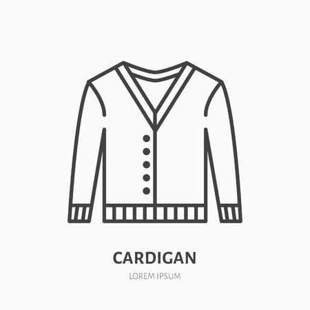 Cardigan, sweater flat line icon. Apparel store sign. Thin linear logo for clothing shop.のイラスト素材
