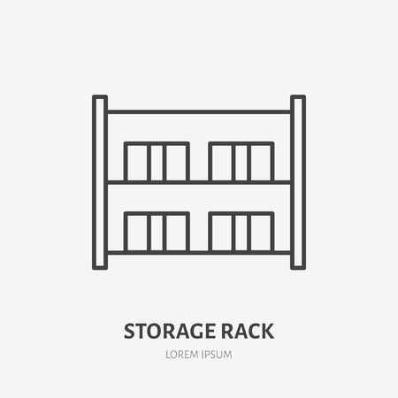 Warehouse flat line icon. Storage rack with boxes sign. Thin linear logo for cargo trucking, freight services.のイラスト素材