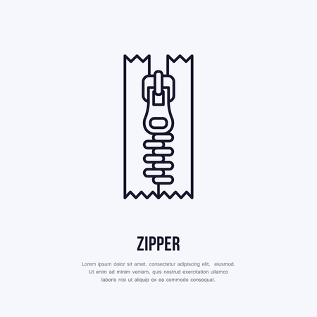 Zipper flat line icon. Zip fastener sign. Thin linear logo for sewing store.のイラスト素材
