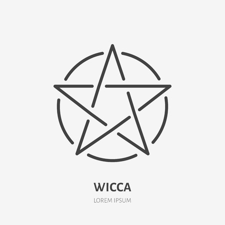 Wiccan pentacle flat line icon. Wicca magic sign. Thin linear logo for neopaganism religion.のイラスト素材