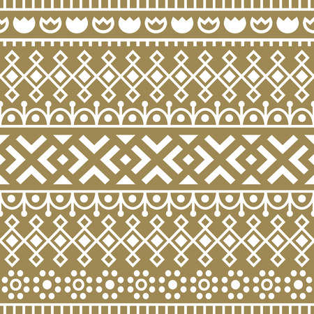 Seamless pattern inspired by scandinavian, finnish folk art. Nordic gold and white background. Repeated decoration, geometric line texture for fabric design.のイラスト素材