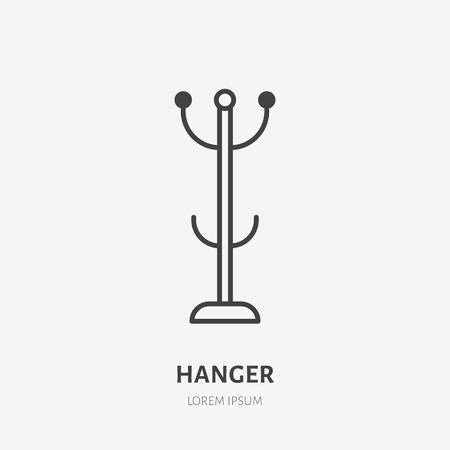 Clothes hanger flat line icon. Apartment furniture sign, vector illustration of coathanger, rack. Thin linear logo for interior store.のイラスト素材