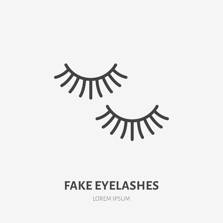 Fake eyelashes flat line icon. Beauty care sign, illustration of closed eyes with black mascara. Thin linear logo for makeup, cosmetics store.のイラスト素材