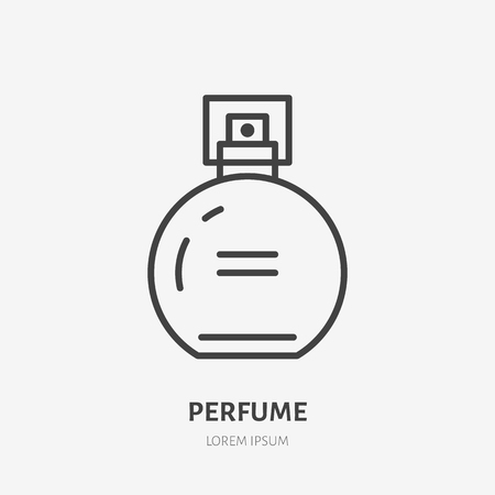Perfume flat line icon. Beauty care sign, illustration of liquid in spray bottle. Thin linear logo for cosmetics store.のイラスト素材