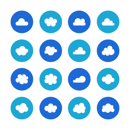 Cloud flat glyph icons. Clouds symbols for data storage, weather forecast. Signs for hosting. Solid silhouette pixel perfect 48x48.のイラスト素材