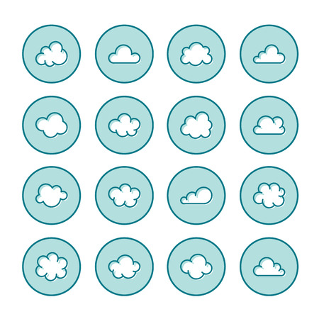 Cloud flat line icons. Clouds symbols for data storage, weather forecast. Thin signs for hosting.のイラスト素材