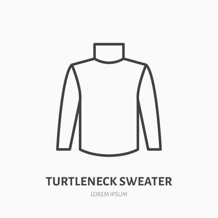 Turtleneck sweater flat line icon. Cold weather apparel store sign. Thin linear logo for clothing shop.のイラスト素材