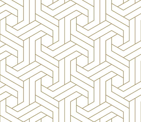 Modern simple geometric vector seamless pattern with gold line texture on white background. Light abstract wallpaper, bright tile backdrop.の写真素材