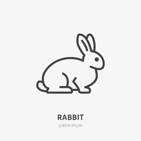 Sitting rabbit flat line icon. Vector thin sign of cute bunny, animal logo. Pet shop outline illustration, cruelty free label.のイラスト素材