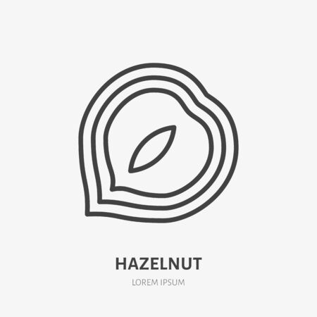 Hazelnut flat line icon. Vector thin sign of nut, healthy food outline illustration.のイラスト素材