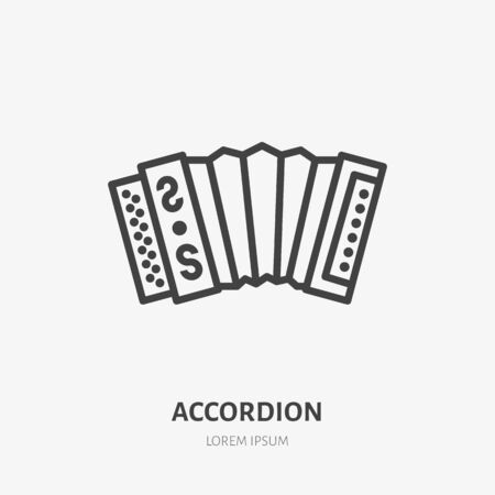 Accordion flat line icon. Vector thin sign of russian musical instrument. Harmonic outline illustration.のイラスト素材