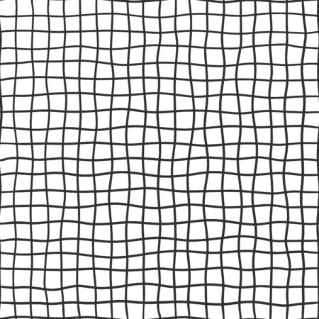 Fabric seamless pattern with textile mesh texture, black on white background. Simple wallpaper doodle grid, grunge canvas backdrop, monochrome design element.のイラスト素材