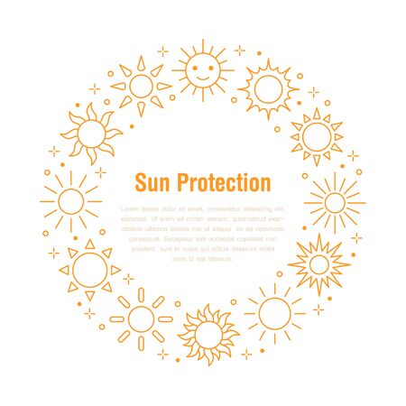 Sun circle concept with flat line icons.のイラスト素材