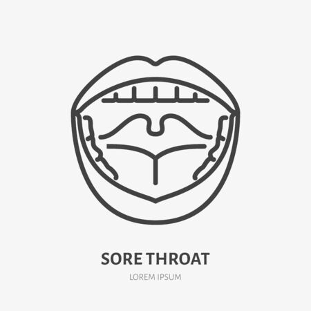 Sore throat line icon, vector pictogram of flu or cold symptom. Open mouth with pharyngitis illustration, sign for medical poster.のイラスト素材