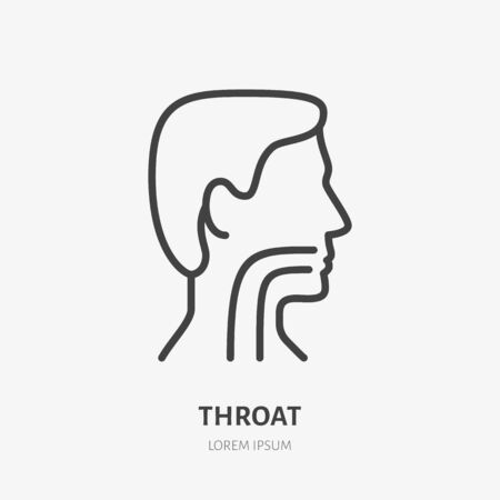Sore throat line icon, vector pictogram of flu or cold symptom. Man head in profile with angina illustration, sign for medical poster.のイラスト素材