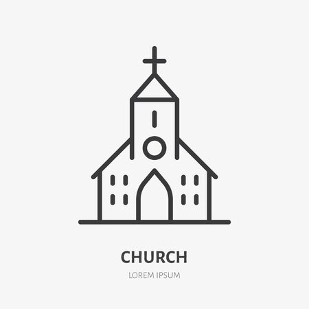 Church line icon, vector pictogram of catholic chapel building. Religious house illustration, sign for christian logo.のイラスト素材