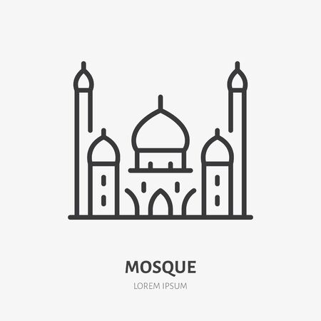 Mosque line icon, vector pictogram of muslim minaret building. Religious house illustration, sign for islamic logo.のイラスト素材