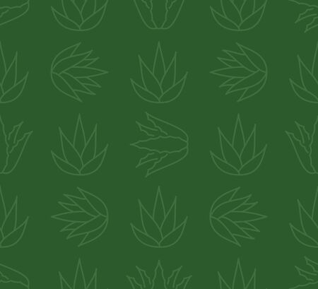 Aloe vera background, agave plant seamless pattern. Succulent wallpaper with line icons of aloevera leaves. Herbal medicine vector illustration green color.のイラスト素材