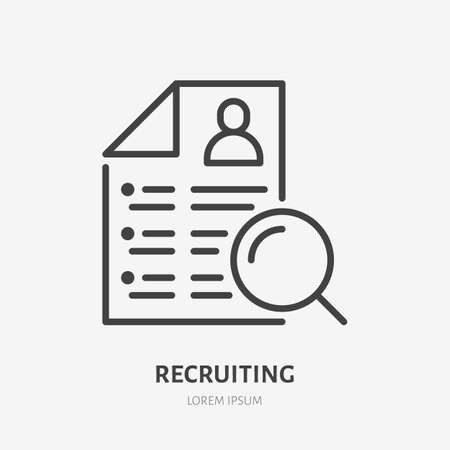 Job resume flat line icon. Hr searching talent vector illustration. Thin sign of recruiting, hiring pictogram.のイラスト素材