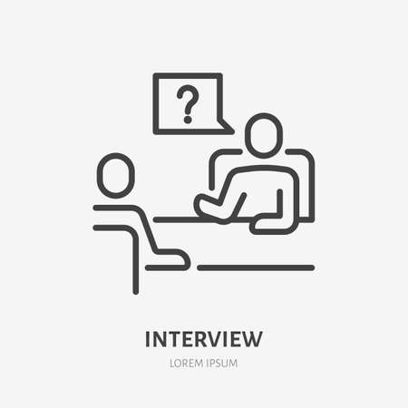 Job interview flat line icon. Business person conversation vector illustration. Thin sign of boss questioning employee, career meeting pictogram.のイラスト素材