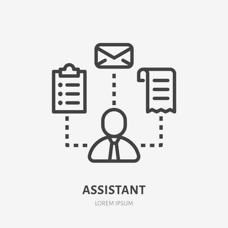 Business assistant line icon, vector pictogram of salesman with multi skills. Businessman stroke sign for time management.のイラスト素材