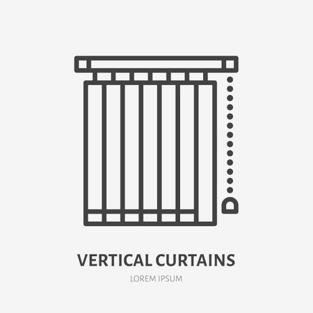 Window vertical jalousie flat line icon. Vector outline illustration of blind curtain. Black color thin linear sign for home decor.のイラスト素材