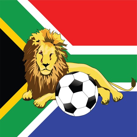 lion in front of south african flag with a footballのイラスト素材