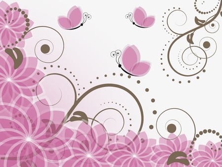 abstract floral illustration with butterfliesのイラスト素材