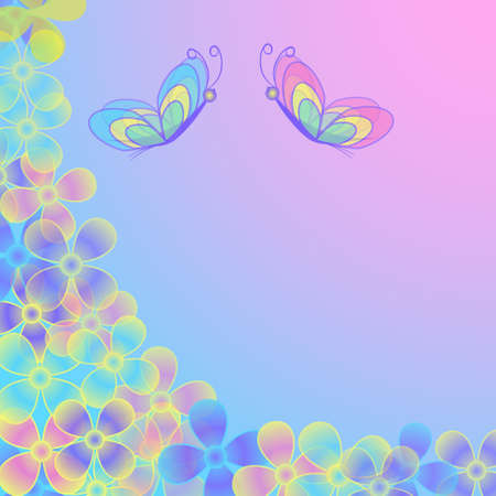 abstract floral illustration with butterfliesのイラスト素材
