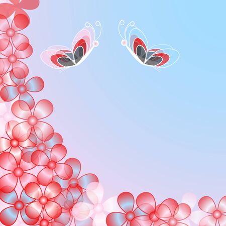  abstract floral illustration with butterfliesのイラスト素材